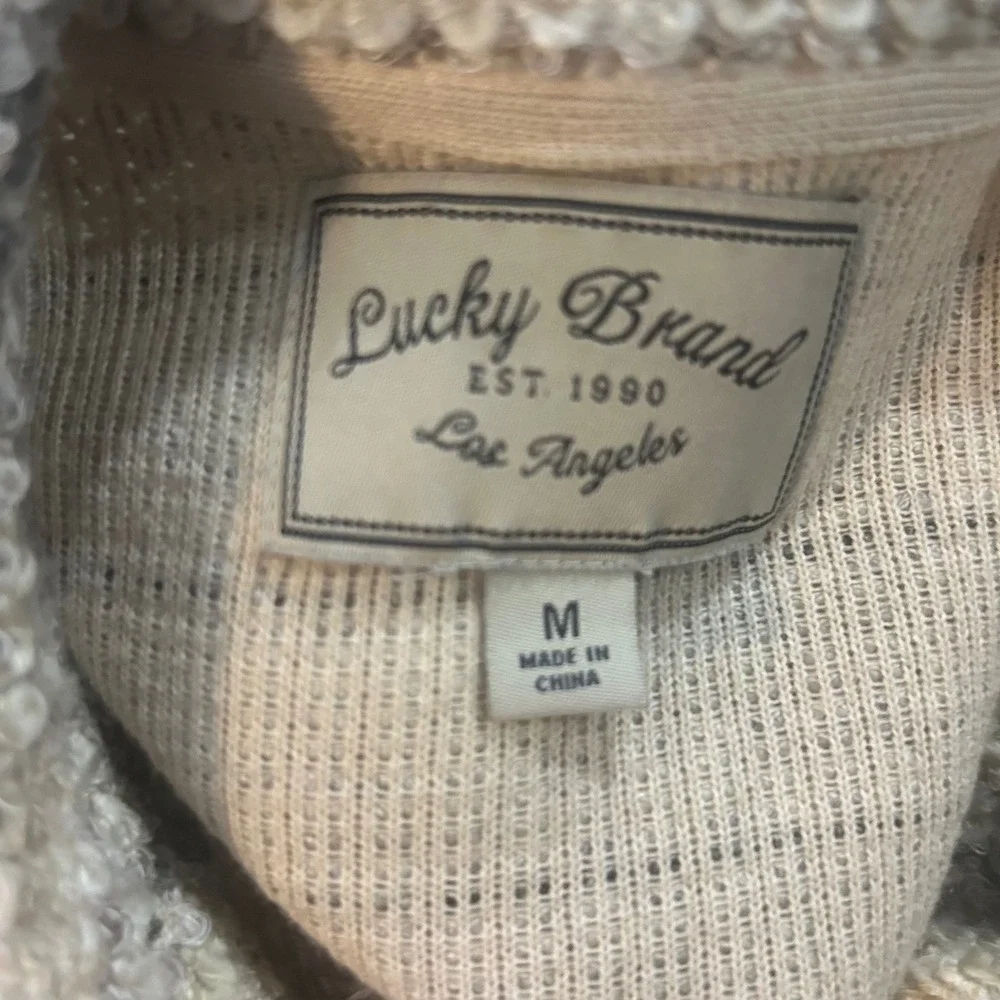 Lucky Brand Tweed Zipper Jacket Women Medium Beige Black Moto Style‎